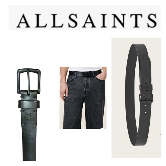 AllSaints Size 34 Gunmetal Leather Belt men - Picture 1 of 7